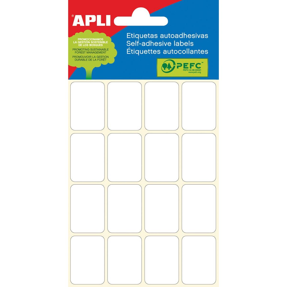 Apli - witte etiketten ft 19 x 27 mm (b x h), 96 stuks, 16 per blad (2675)