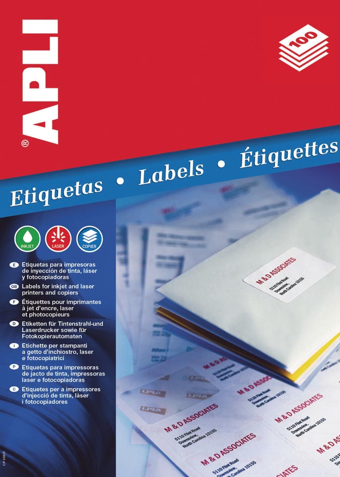 Apli – Etiketten ft 63,5 x 38,1 mm (B x H), runde Ecken, 525 Stück, 21 pro Blatt (1992)