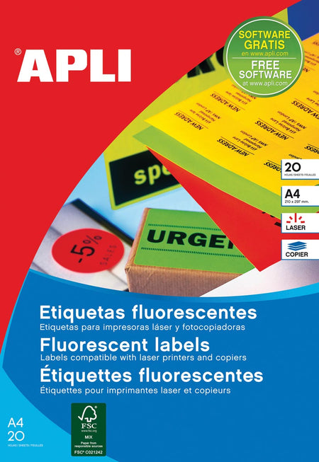 Apli - etichette fluorescenti 99,1 x 67,7 mm (l x a) arancione