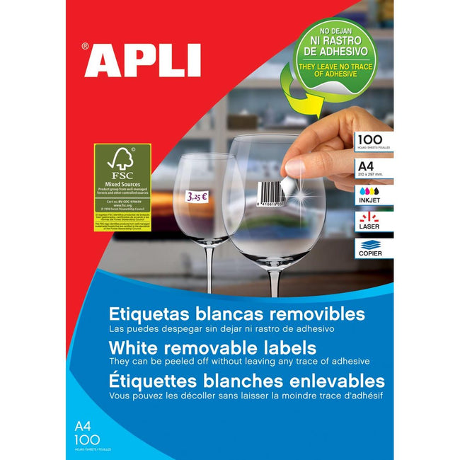 Apli - Étiquettes blanches détachables ft 64,6 x 33,8 mm (b x h), 2 400 pièces, 24 par feuille (3056)