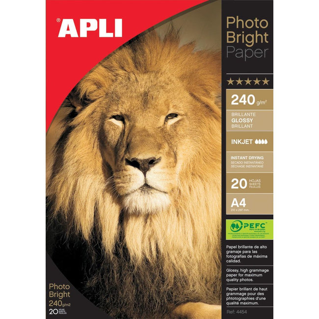 Apli - Photo Paper Photo Bright Ft A4, 240 g, pack de 20 vel