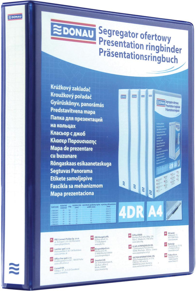 DONAU -   personaliseerbare ringmap, PP, ft A4, 4 D-ringen van 25 mm, blauw