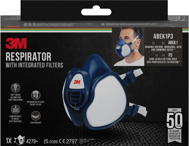 3M -  mondmasker met geïntegreerde filters, herbruikbaar, biedt ABEK1P3 ademhalingsbescherming