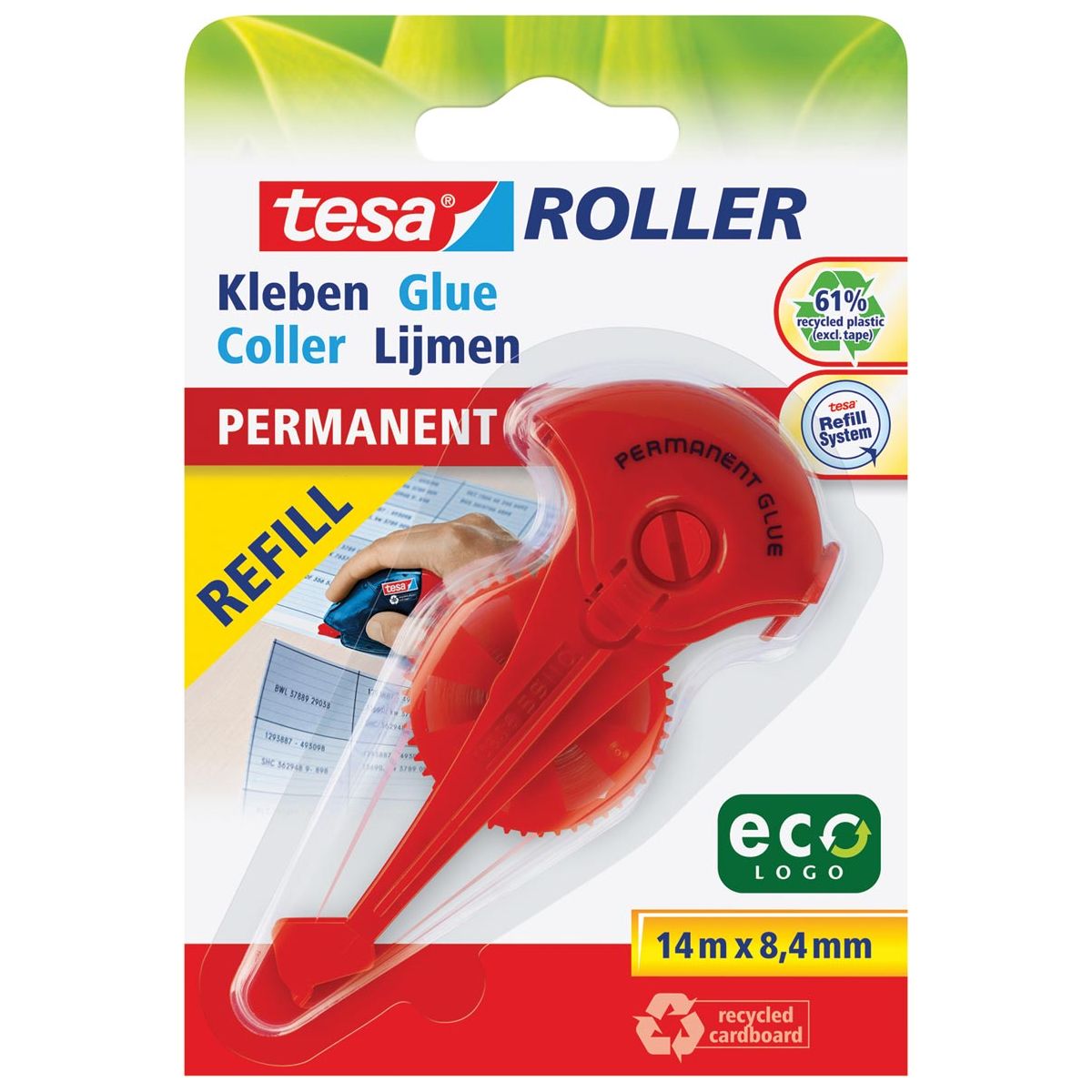 Tesa - Roller Nachfüllkleber Roller Permanent Ecologo, ft 8,4 mm x 14 m auf Blasen