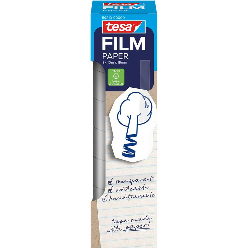 Tesa -  film papier e, ft 19 mm x 10 m, transparant, doos van 8 stuks