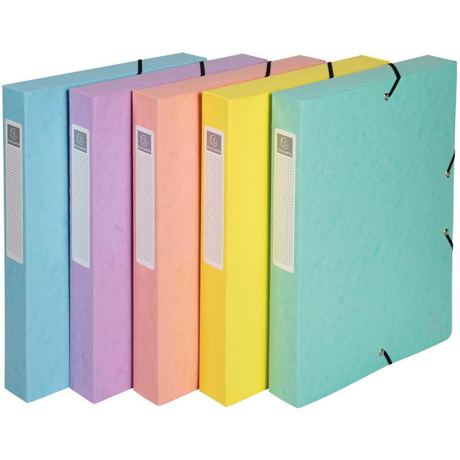 Exacompta - Watercolor elastobox made of glossy cardboard, ft A4+, spine of 4 cm, with 3 flaps, assorted colors