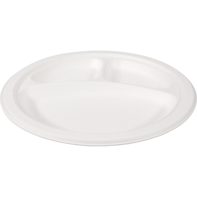 Depa - Bord | rond | 3-vaks | bagasse (suikerrietpulp) | Ø26cm | wit | 12 stuks