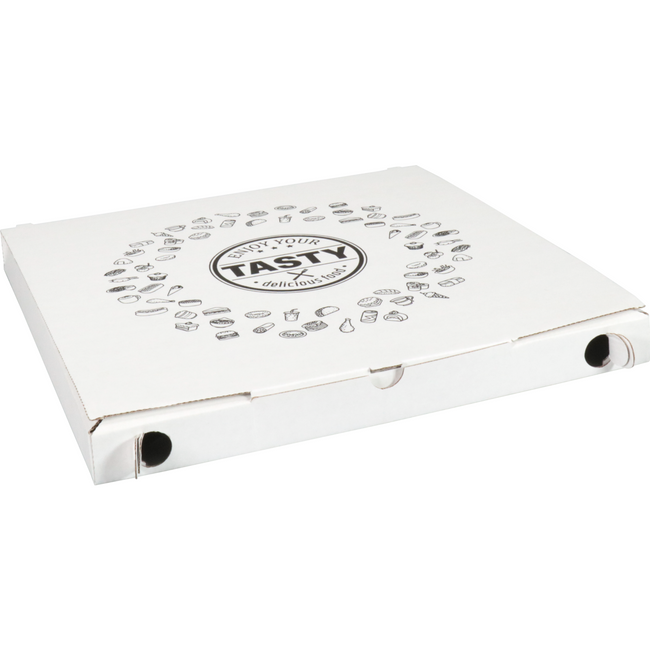Klika - Caja de pizza | SABROSO | cartón ondulado | 32x32x3cm | vegetales | blanco | 150 piezas