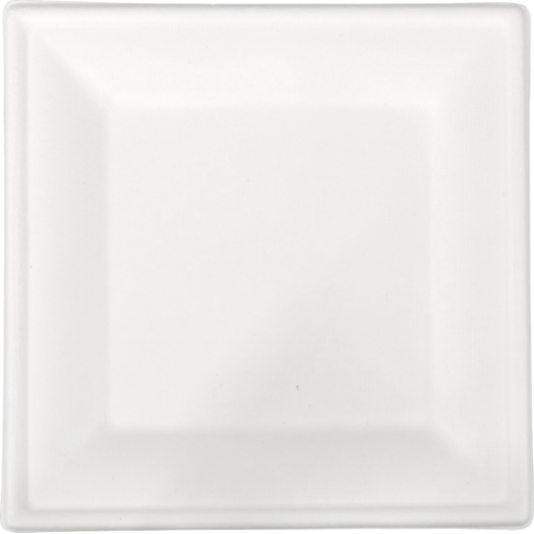 Plaque DEPA® | carré | 1 compartiment | bagasse (pulpe de canne à sucre) | 26x26cm | blanc | 50 pièces