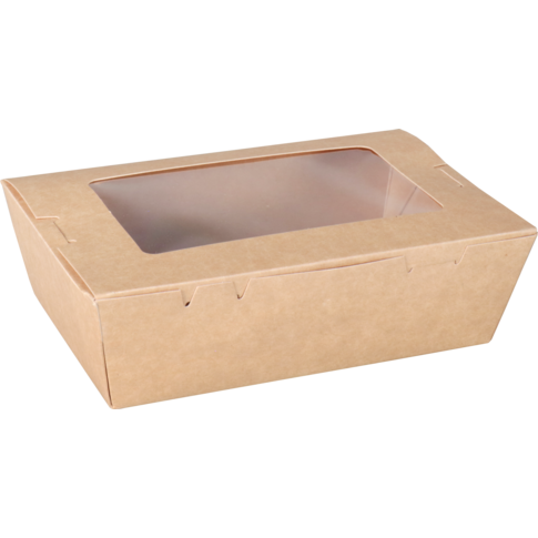 Depa® - ® bac Cardboard + PE + revêtement pour animaux de compagnie | avec fenêtre | Boîte de repas | 140x85x45mm | Brun | 50 pièces