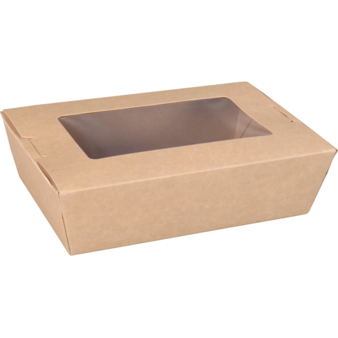 Depa® - ® bac Cardboard + PE + revêtement pour animaux de compagnie | avec fenêtre | Boîte de repas | 150x100x45mm | Brun | 50 pièces