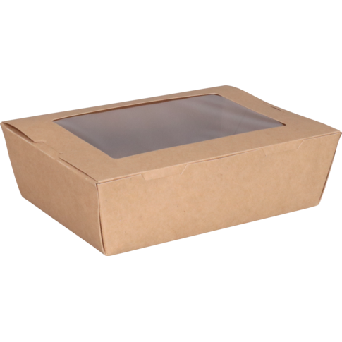 Depa® - ® bac Cardboard + PE + revêtement pour animaux de compagnie | avec fenêtre | Boîte de repas | 195x140x50mm | Brun | 50 pièces