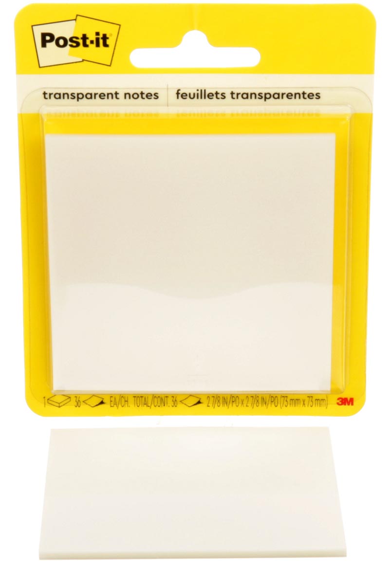 Post -it - Notes transparentes, 36 feuilles, ft 73 x 73 mm, sur blister