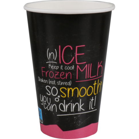 DEPA® - ® | Milchshake -Tasse | Eis ist Eis | Karton + PE | 400 ml | 16oz | 128 mm | schwarz/rosa Ärmel mit 50 Teilen