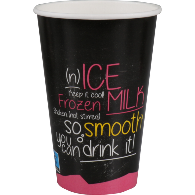 DEPA - | Milchshake -Tasse | Eis ist Eis | Karton + PE | 400 ml | 16oz | 128 mm | schwarz/rosa Ärmel mit 50 Teilen