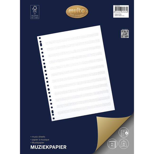 Multo -  muziekpapier voor ft A4, 23-gaatsperforatie, 50 vel