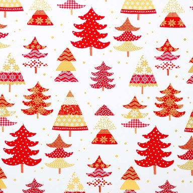 Klika - Cadeaupapier - Geschenkpapier - Red with golden trees on white 70 cm