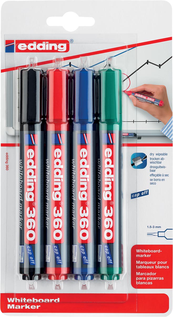 Edding – Whiteboard-Marker 360 rund 1,5–3 mm, sortiert, Blister mit 4 Stück