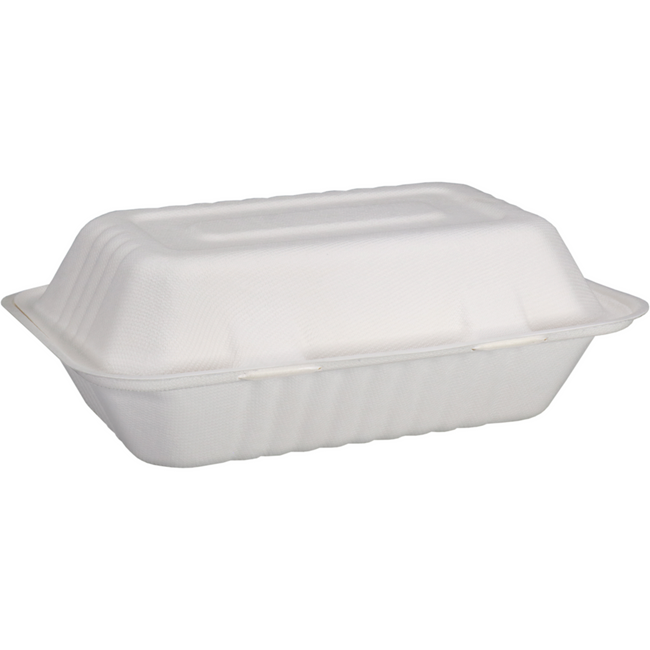 DEPA - BAK | Bagasse (pulpe de canne à sucre) 1000 ml | Boîte de repas | 23x15.5x6,5 cm | Blanc | 50 pièces