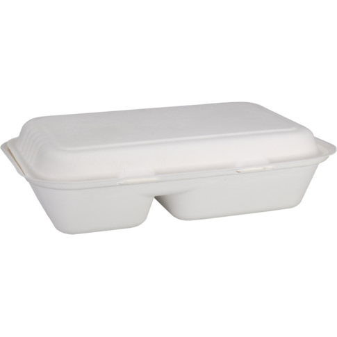 Depa® - ® bac Bagasse (pulpe de canne à sucre) 2 box | 1000 ml | Boîte de repas | 25x16x6cm | Blanc | 50 pièces