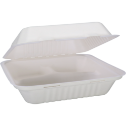 Depa® - ® bac Bagasse (pulpe de canne à sucre) 3-Profession | 1200 ml | Boîte de repas | 23x23x7.8cm | Blanc | 50 pièces