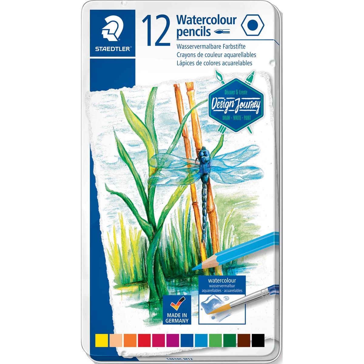 Staedtler - lápiz acuarelable, caja de metal con 12 colores