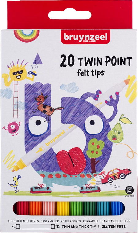 Bruynzeel Kids -  Kids viltstiften Twin Point, set van 20 stuks in geassorteerde kleuren