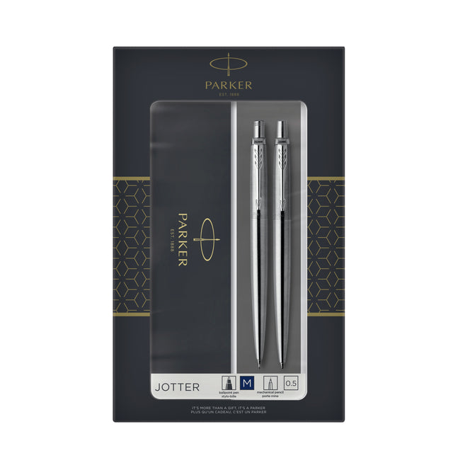 Parker - stylo à bille et crayon à crayon remplissant Jotter CT M RVS | Définir un 2 pièces