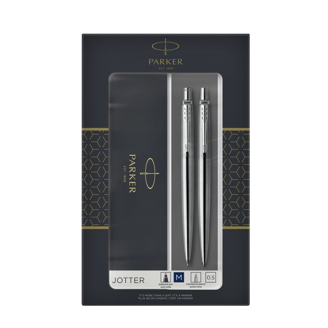 Parker - Penna a sfera e portamine Jotter in acciaio inossidabile CT media 2 pezzi
