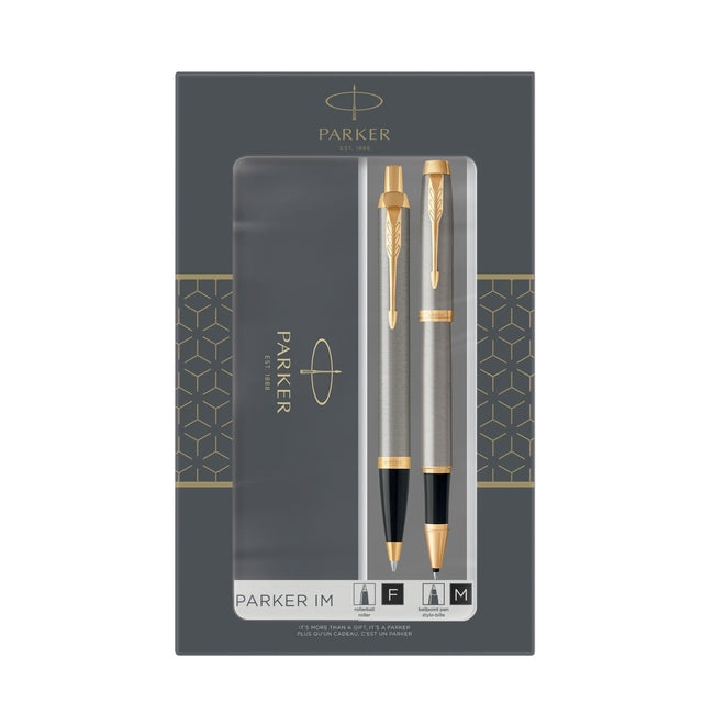 Parker - Ballpoint and Rollerball pen IM brushed metal GT medium 2 pieces