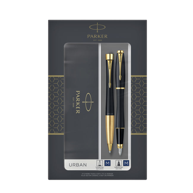 Parker - Bolígrafo y pluma estilográfica Urban negro mate GT mediano 2 piezas