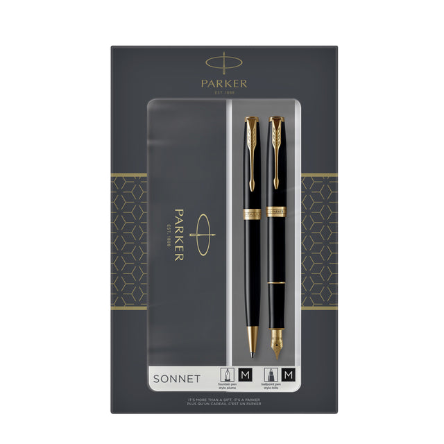 Parker - Ballpoint Pen and Fountain Pen Parker Sonnet GT M Laquer Black | Définir un 2 pièces