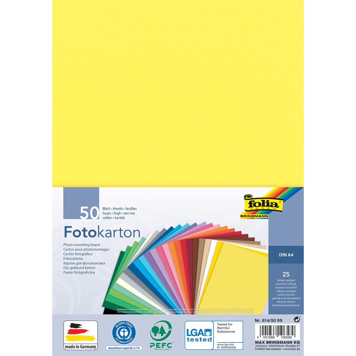 Folia -   gekleurd fotopapier, 300 g, ft 21 x 29,7 cm, A4, geassorteerde kleuren, pak van 50 vel