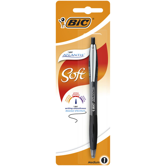 Bic - Balpen Atlantis soft metalen clip 1.0mm zwart blister | 20 stuks