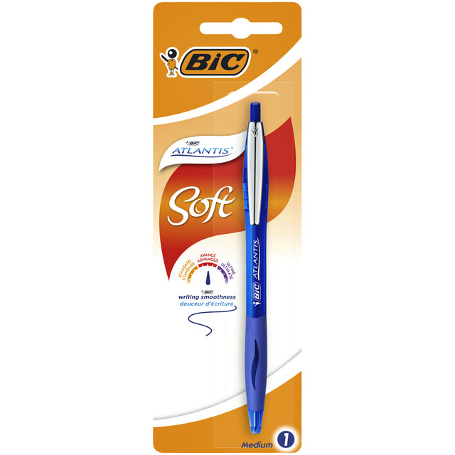 Bic - balpen Atlantis Soft 1 mm, blauw, op blister