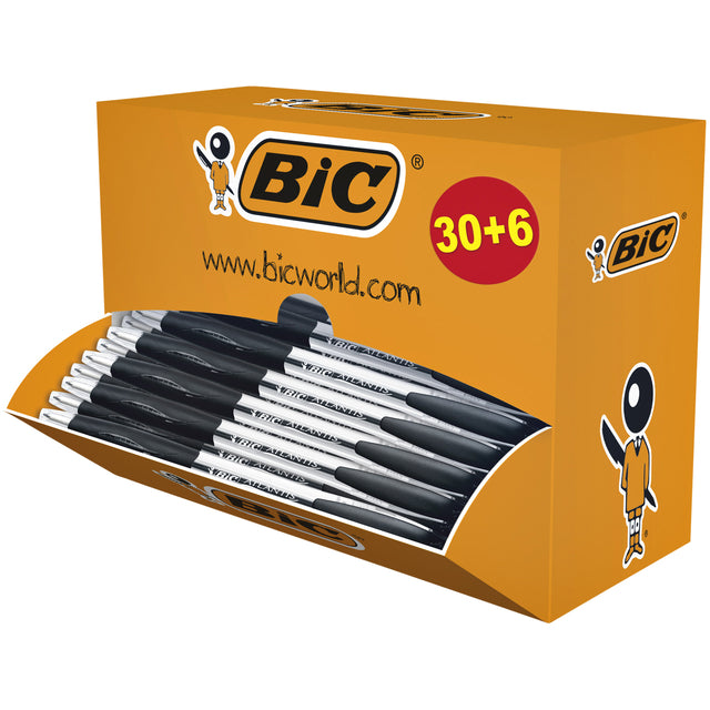 BIC - BALLPEN BIC ATLANTIS CLASSIC GRIP CLIC M Schwarz | Valopack ein 36 -Stück