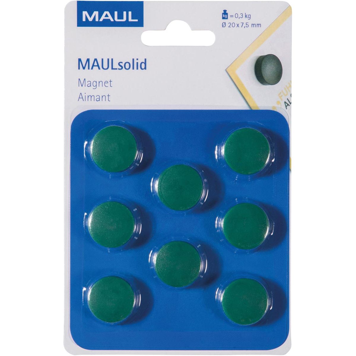 Maul -  magneet Solid, 20 mm, trekkracht 300 gr, blister van 8 stuks, groen