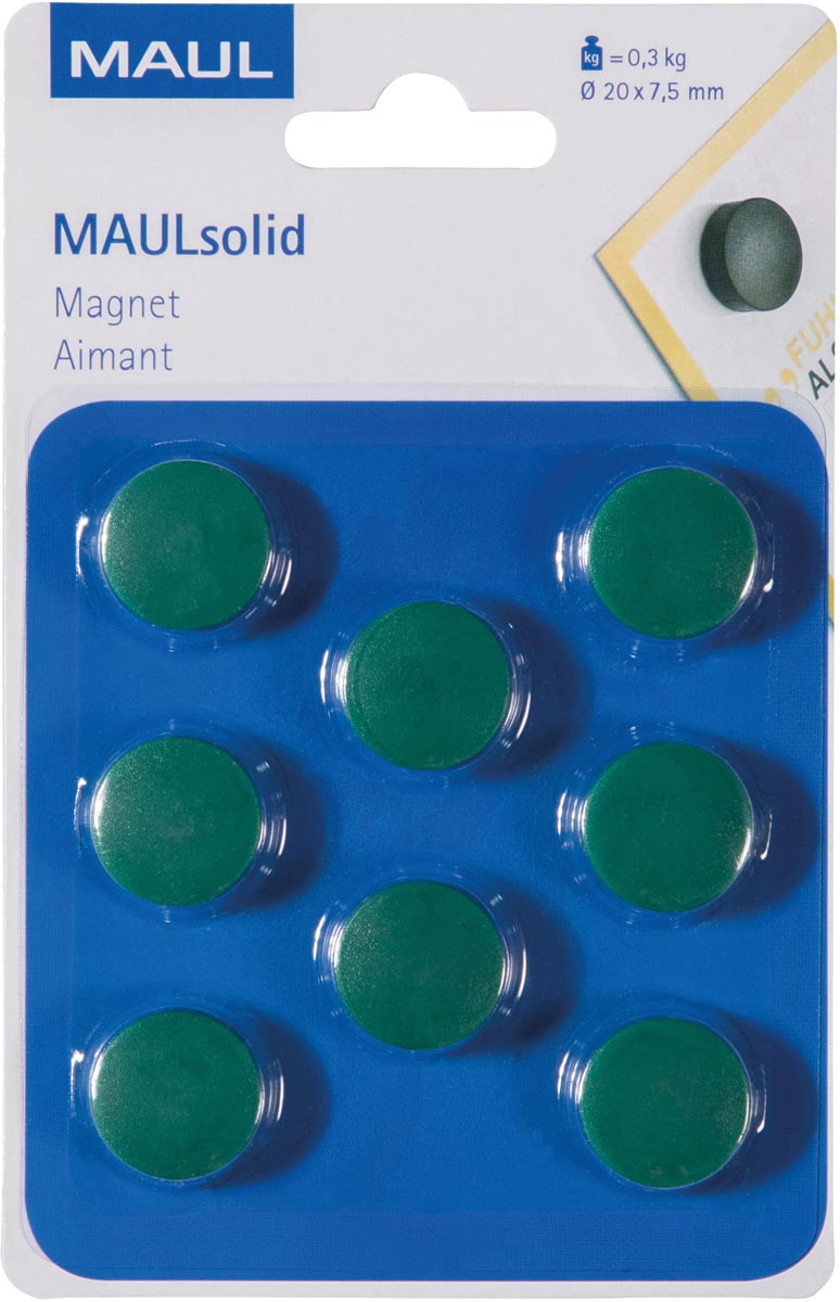 Maul -  magneet Solid, 20 mm, trekkracht 300 gr, blister van 8 stuks, groen