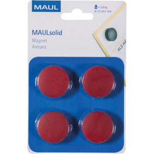 Maul -  magneet Solid, 32 mm, trekkracht 800 gr, blister van 4 stuks, rood