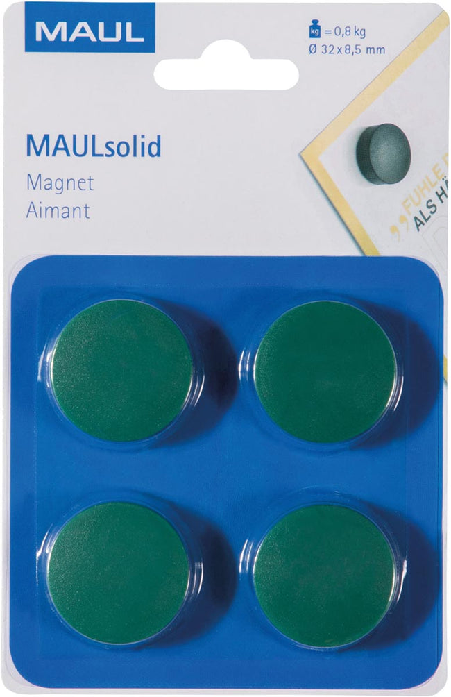 Maul - aimant solide, 32 mm, Tenskkracht 800 gr, cloque de 4 pièces, vert