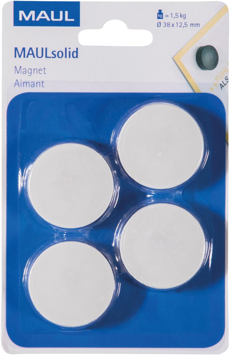 Maul - magneet Solid 38mm trekkracht 1,5kg blister 4 wit