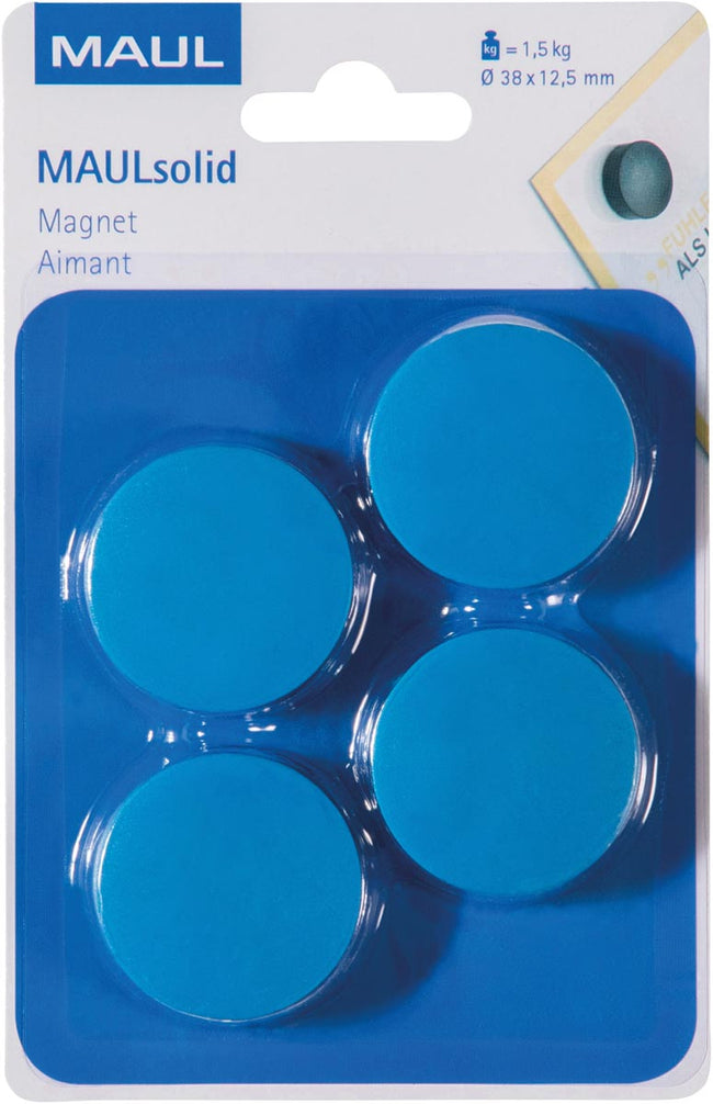 Maul - magneet Solid 38mm trekkracht 1,5kg blister 4 blauw