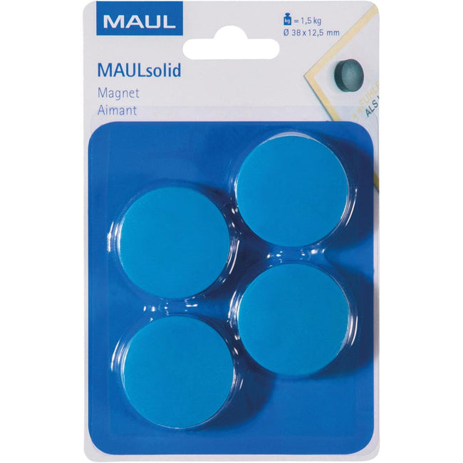 Maul - magnet Solid, 38 mm, pulling force 1.5 kg, blister of 4 pieces, blue
