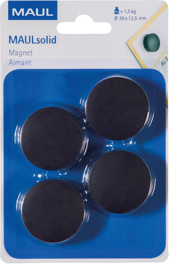 Maul - Maul Magnet Feststoff, 38 mm, Tenskkracht 1,5 kg, Blasen von 4 Teilen, schwarz