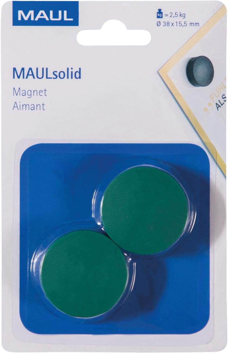 Maul -  magneet Solid, 38 mm, trekkracht 2,5 kg, blister van 2 stuks, groen