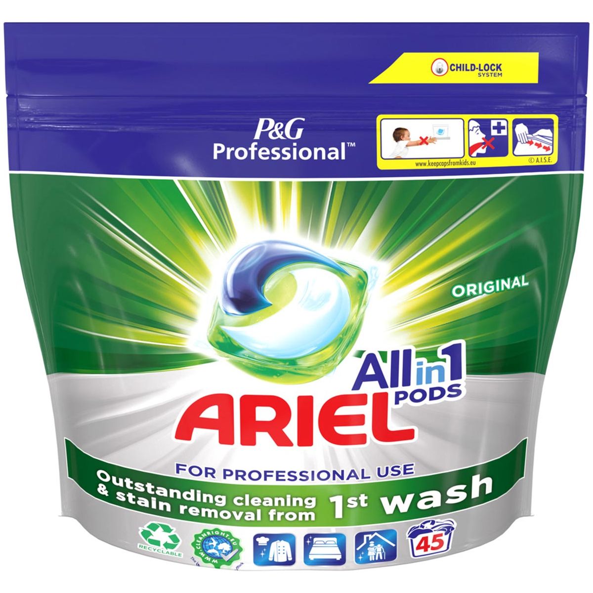 Ariel-Professional détergent All-in-1 régulier, paquet de 45 capsules