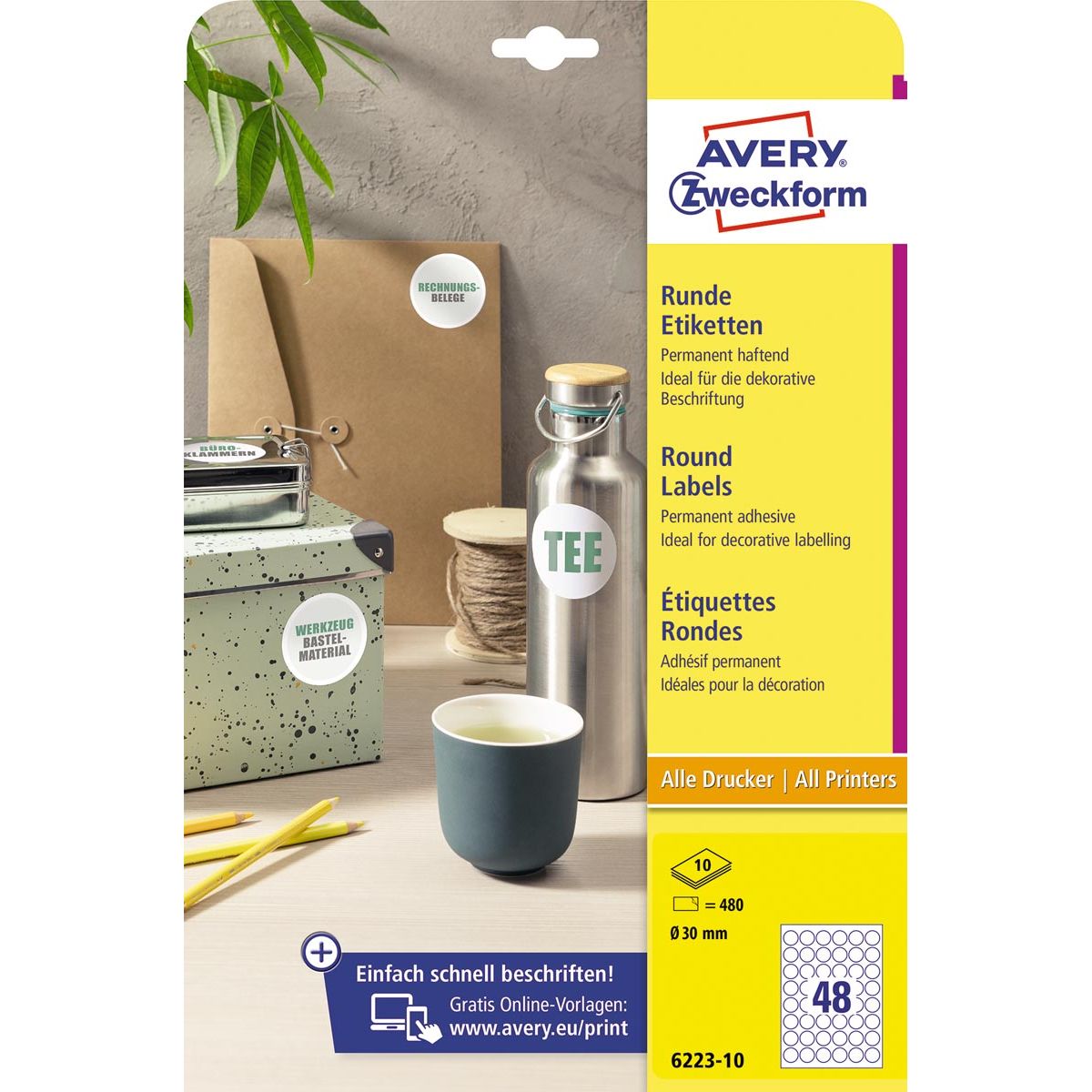Avery Zweckform - Label round wt perm 30mm 480x
