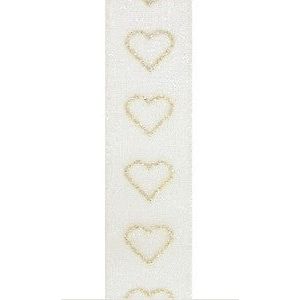 Valentijn - Lint  glittering hearts goud 10m x 15mm