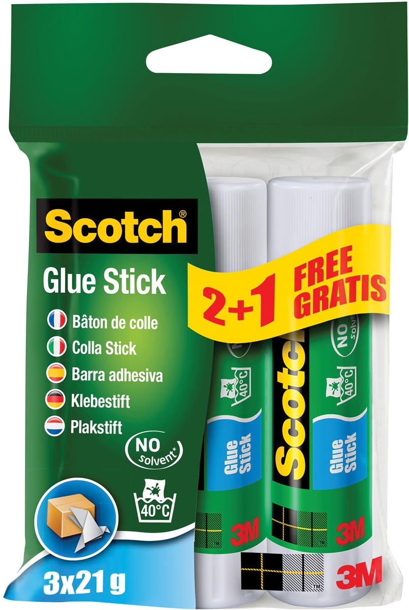 Scotch -  lijmstift permanent 21 g, blister van 2 + 1 stuk gratis