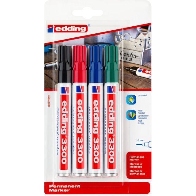 Edding -  Viltstift  3300 schuin 1-5mm assorti blister à 4 stuks